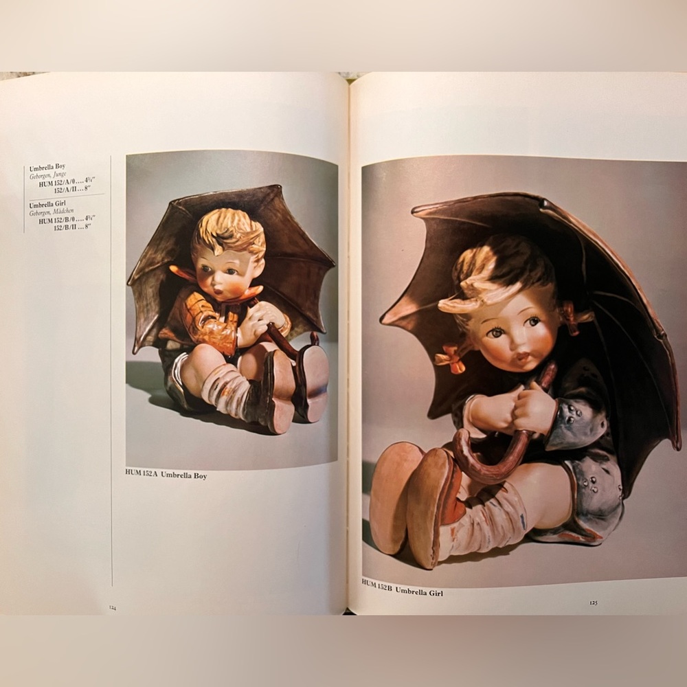 LARGE 8" HUMMEL FIGURINES UMBRELLA GIRL 152/B TMK2 & BOY 152/A TMK3 Goebel